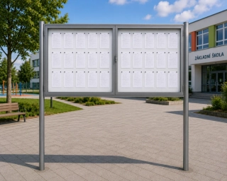 Oboustranná dvoukřídlá venkovní informační vitrína DH120 60×A4 se sloupky